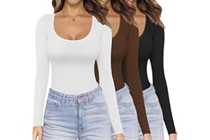 Ekouaer Womens Scoop Neck Tops Long Sleeve Shirts Stretch Fitted Undershirt Lightweight Basic Thermal Tee