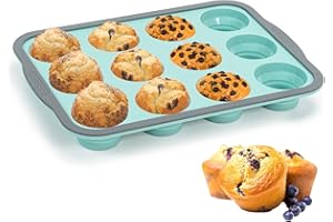 Muffin Pan Silicone with Metal Frame, 12 Cups Mini Size Silicone Muffin Tray Tin, Egg Bite Molds, Moule Muffin Silicone Easy 