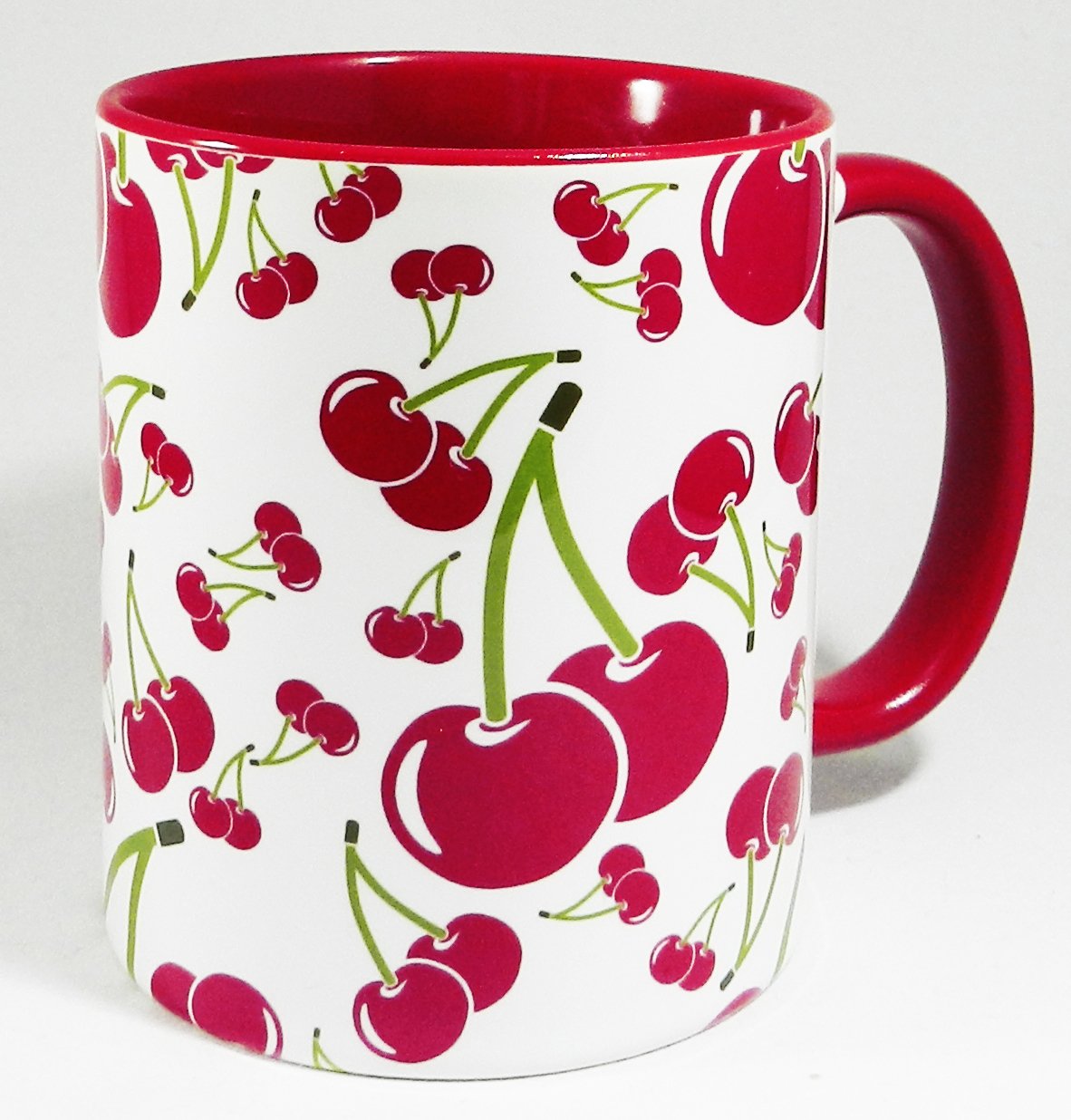 Half a Donkey The Red Cherries Ceramic Mug with Glazed Red Handle and Inner 310ml (11oz)