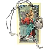 St. Christopher Protect Us Pewter Medal on Stainless Steel Chain with Laminated Prayer Card | Catholic Saint Religious Pendant