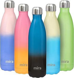 MIRA 25 Oz Stainless Steel Vacuum Insulated Water Bottle - Double Walled Cola Shape Thermos - 24 Hours Cold, 12 Hours Hot - Reusable Metal Water Bottle - Leak-Proof Sports Flask - Blue Lava