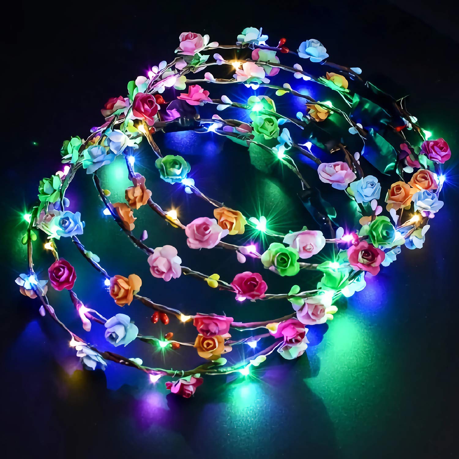 Photo 1 of PTHTECHUS LED Flower Headbands with 10 Paper Flowers, 10 Illuminated Headpieces for 20-Hour Glow, Ideal for Holiday Christmas, Halloween Party
