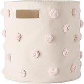 PEHR Pom Pom Basket, Bin (Blush) | 100% Cotton Canvas Storage for Nursery, Playroom &amp; Home | Decorative Organizer | 13&rdquo;D x 12&rdquo;H