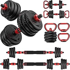 Trakmaxi Adjustable Dumbbell Set 20LBS/35LBS/55LB/70LBS Free Weights Dumbbells, 4 in 1 Weight Set, Dumbbell, Barbell, Kettlebell, Push-up, Home Gym Fitness Workout Equipment for Men Women