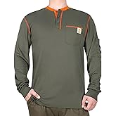 BOCOMAL FR Shirts for Men CAT2 5.5oz Long Sleeve Henley Workwear Flame Resistant Fire Retardant Shirt