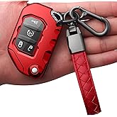Autophone Compatible with Jeep Key Fob Cover With Leather Keychain Soft TPU Protection Key Case for 2018-2026 Wrangler JL JLU Rubicon Wagoneer Gladiator JT Sahara JLU Remote Key (Red)