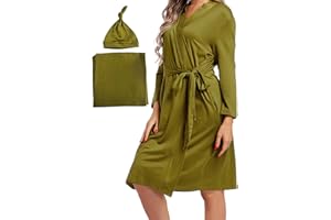 SUFEINI Maternity Mommy Robes with Matching Swaddle Blanket Set, Maternity Mommy Postpartum Bathrobe Sleepwear