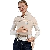 MISSWISDOM Baby Wraps Carrier, Baby Carrier Wrap Newborn Sling 7-35lbs, Baby Wearing Wrap Newborn Wrap Carrier, Baby Sling Carriers for Newborn and Infant, Beige