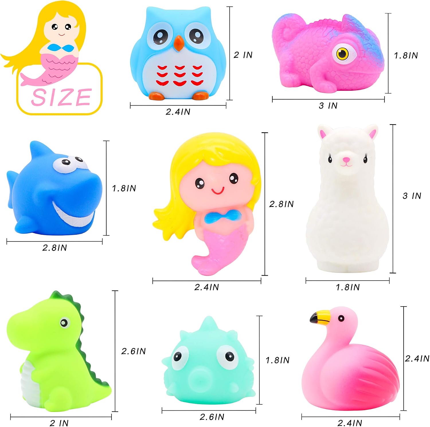 Animal Toy Bath Floating Toy with Auto Flashing Early Learning Toy Package with 8 Pcs Dinosaur Shark Flamingo Mermaid Bathtub Shower Toy Gift for Kids and Pets - Image 4