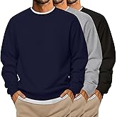 August Alley 3 Packs Mens Big and Tall Sweatshirts Long Sleeve Crew Neck Pullover Shirts Lightweight Casual Basic Tops