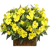 FAICOIA 8 Pcs Artificial Impatiens Flowers for Outdoors Faux Impatiens Bushes Yellow Silk Flowers Greenery Artificial Impatiens Bouquet for Patio Lawn Garden Pot Hanging Basket Porch Decoration