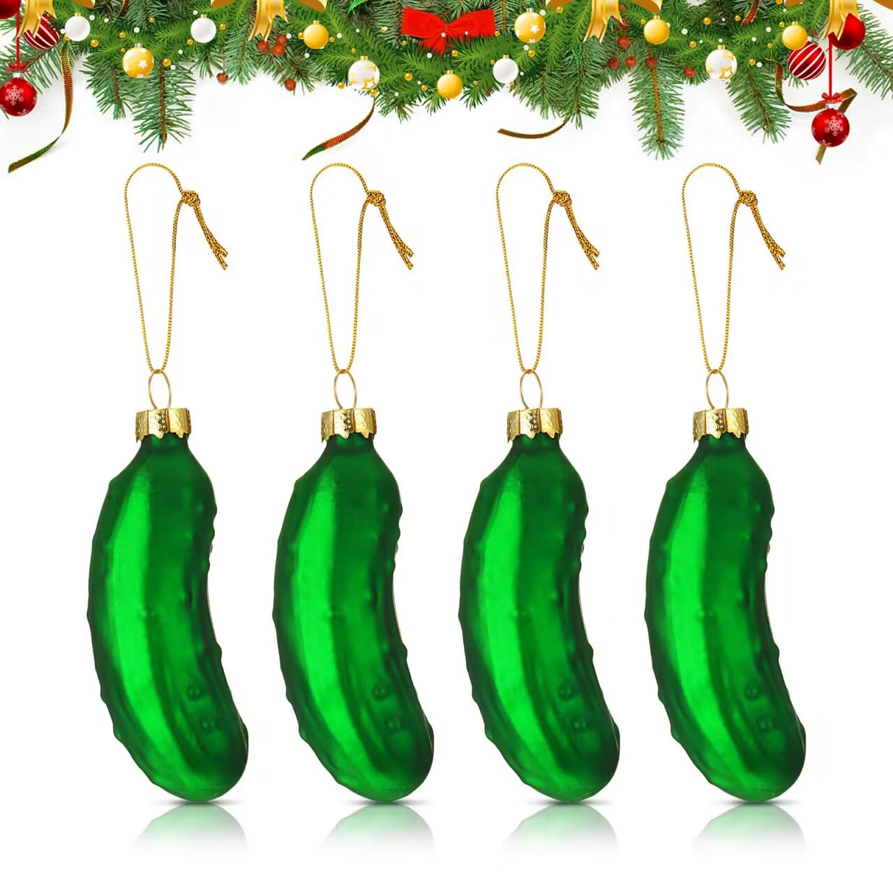 4PCS Christmas Cucumber Pendant, Christmas Tree Decorations Cucumber, Glass Christmas Cucumber for Christmas Decoration