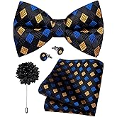 YourTies Silk Bow Tie Set for Men Striped Pre-tied Tuxedo Bowties Pocket Square Cufflinks Adjustable Wedding Prom Party