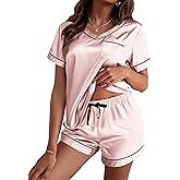 Ekouaer Silk Pajama for Women Short Sleeve Satin Pj Set Two Piece Soft Sleepwear Loungewear, S-XXL