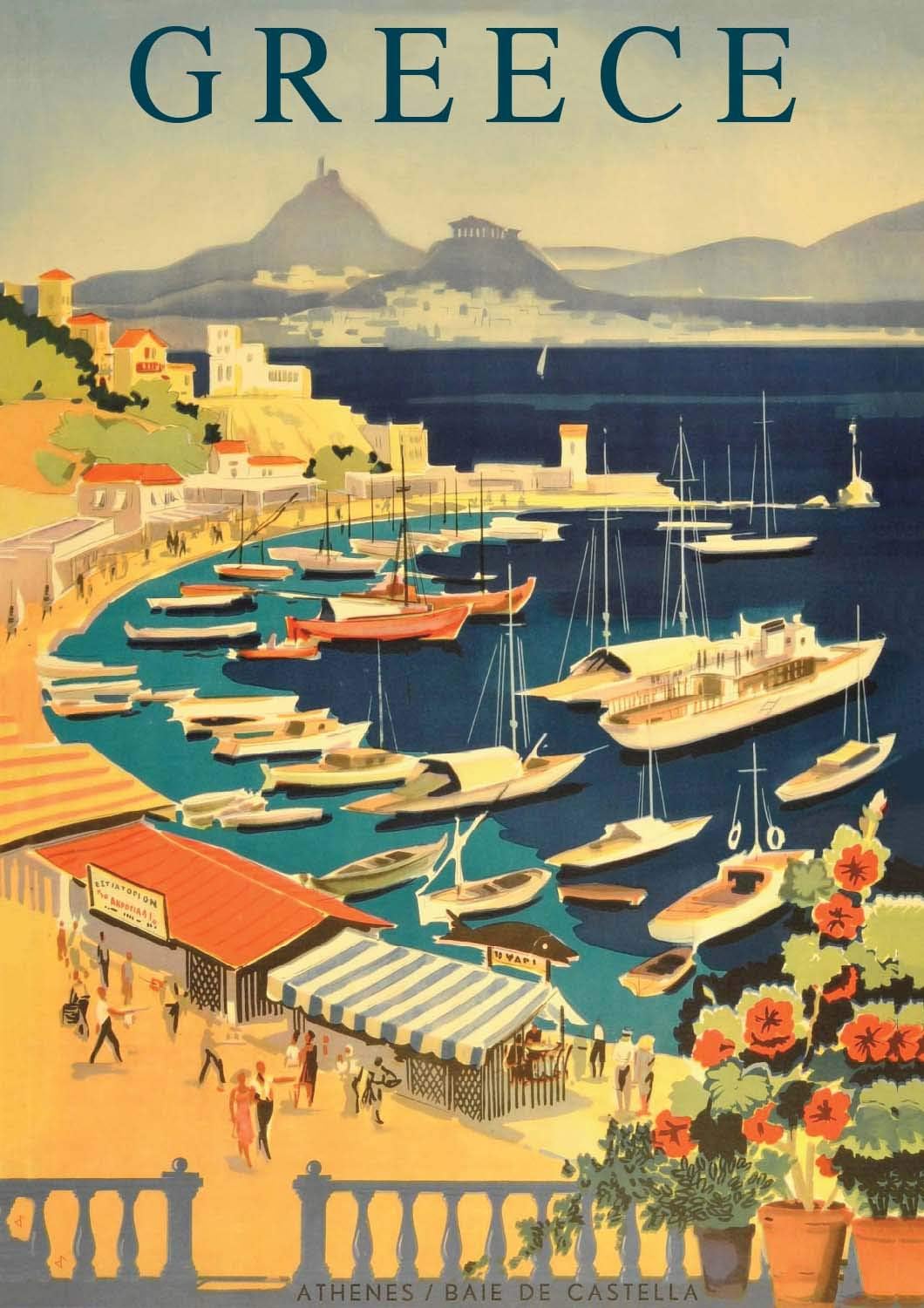 Vintage Travel Greece Print upto A1. Available Framed.