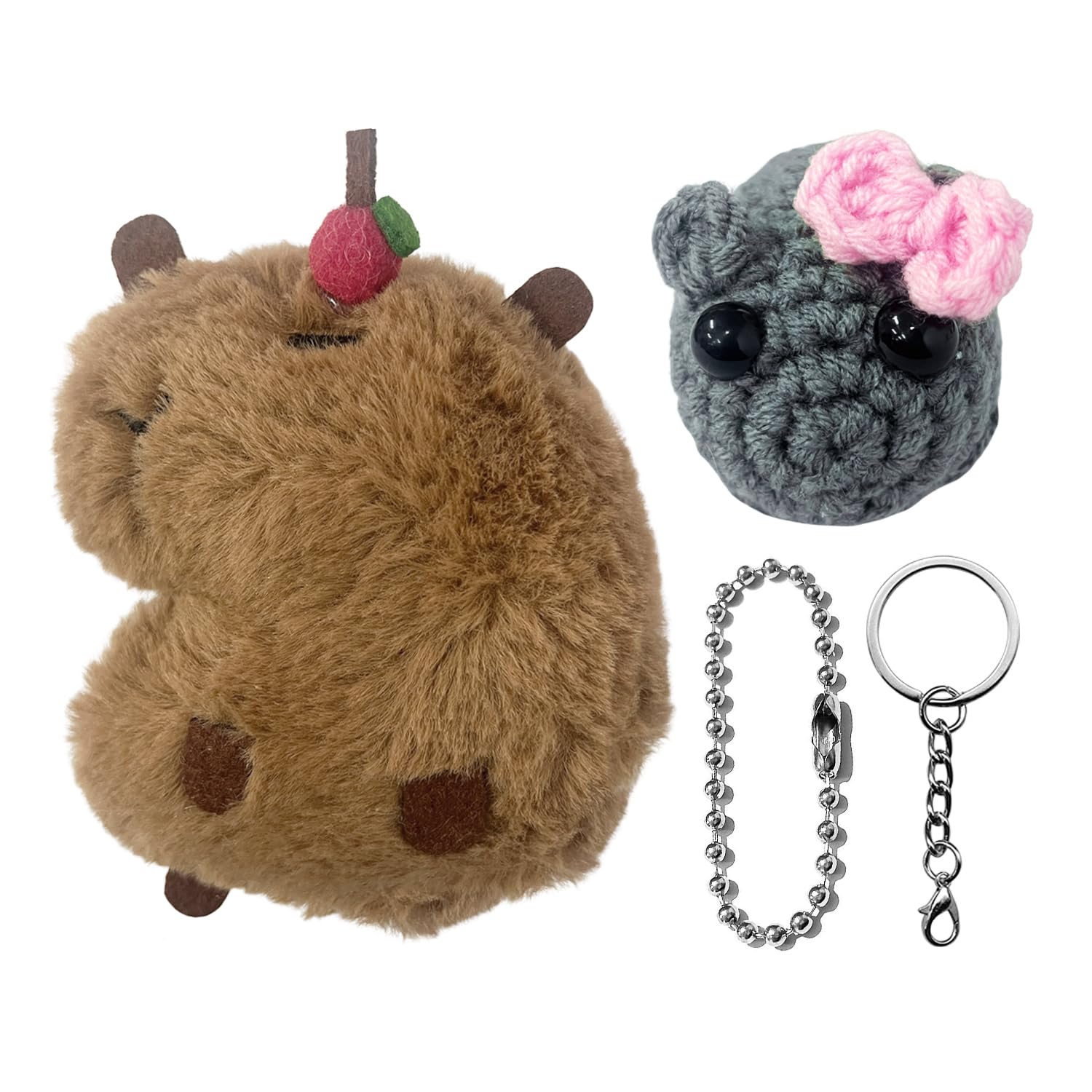 VBRHFRIF 1 Piece Sad Hamster Keychain, 1 Piece Capybara Backpack Pendant, Plush Hamster, Keychain Doll, Crochet Hamster Keychain