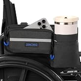 Upgraded Wheelchair Side Bag with Cup Holder, Wheel Chair Accessories Pouch | Wheelchair Armrest Storage Bag for Walker, Ideal Gift for Mother's Day &amp; Father's Day- Black