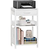 Lerliuo Printer Stand with Storage,3 Tier Home Office Organizer with Fabric Drawer,Industrial Style Printer Table for Printer, Scanner, Paper and Office Supplies