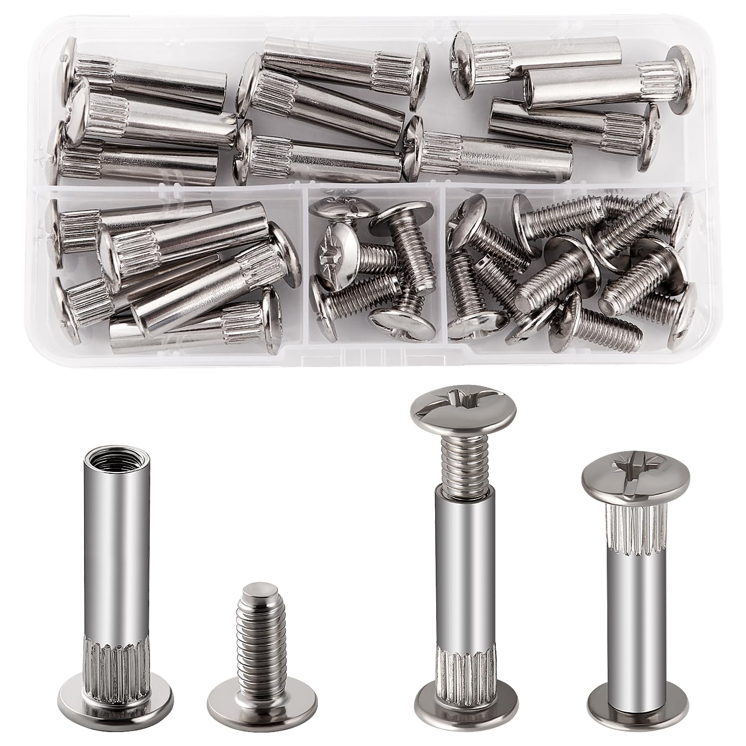 VooGenzek 15 PCS Φ8mm Connecting Bolts with M6 Screws, Nickel Cupboard Joining Bolts, Cabinet Furniture Connector, 31-40 mm