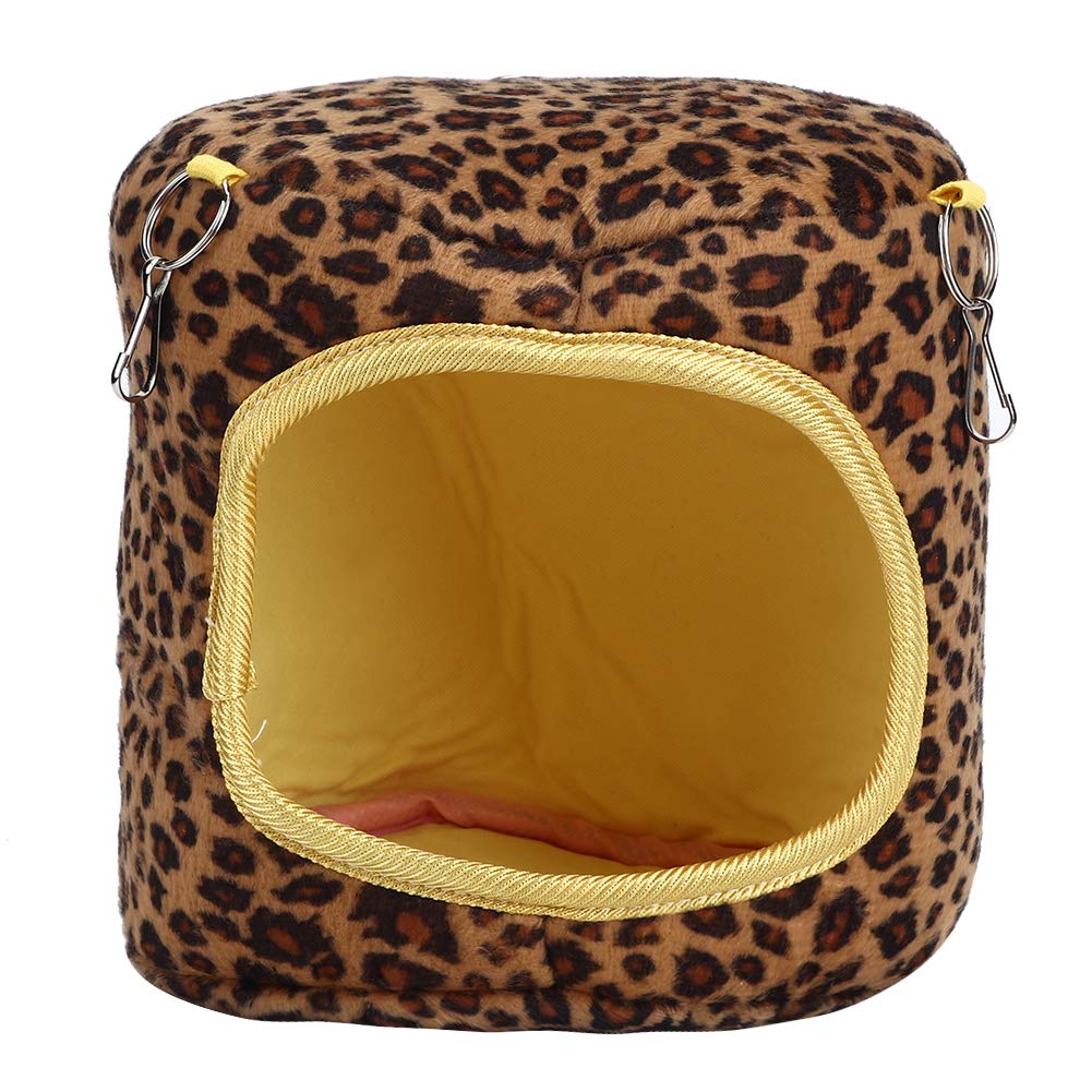 Pet Hammock, Leopard Warm Squirrel Hanging Bed Sleeping Bag for Squirrel Hedgehog Guinea Pig Chinchilla Rabbits(Yellow)