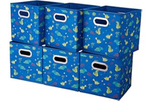 HSDT 6 Cube Storage Bins Blue 10.5x10.5x11 Inch Foldable Dinosaur Coastal Print Fabric Half Storage Basketes for Home Organizers Storage Drawer,QY-SC13-6