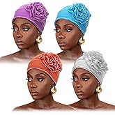DRESHOW 4 Pcs Cotton Beanie Turban Headwear for Women Elastic Chemo Hats Soft Cancer Headwear Covers Wraps for Women's Hair