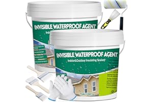 Qiveaory 2Gal/256Fl.oz Transparent Waterproof Coating Invisible Waterproof Agent Set with Indoor&Outdoor Insulating Sealant with Wooden Brush Putty Knife Cut Resistant Work Gloves Paint Roller