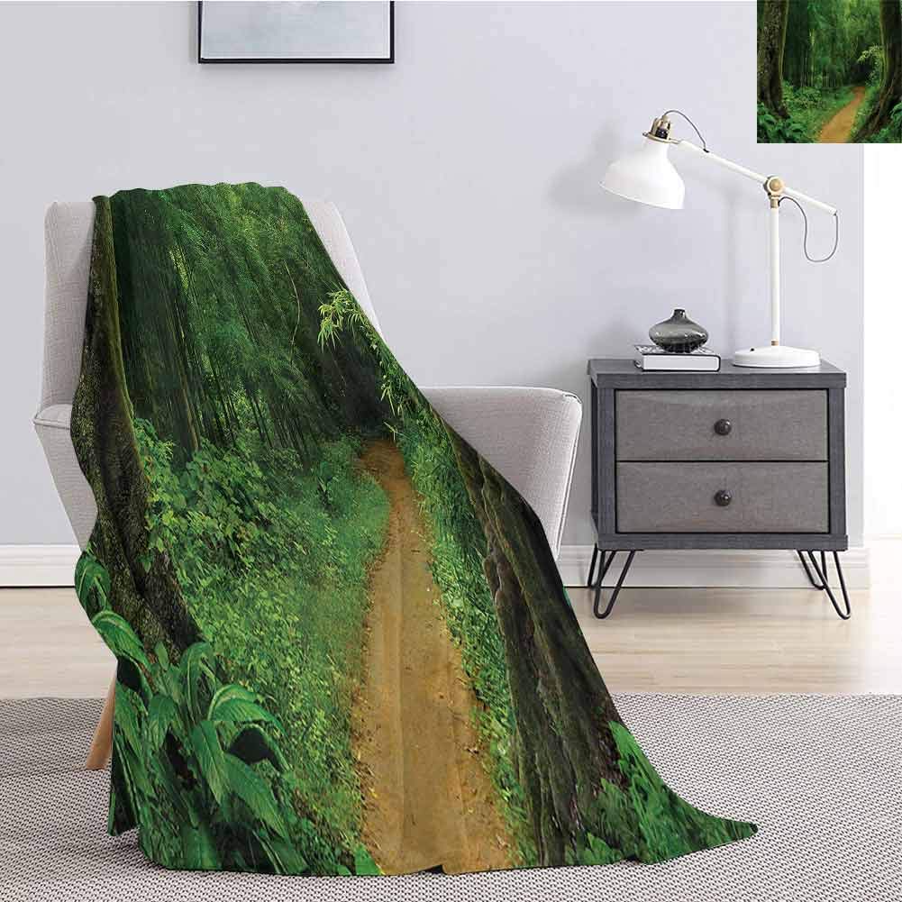 Tropical Bedding Microfiber Blanket Tropical Jungle Forest Trees Pathway Foliage Wilderness Nature Landscape Picture Super Soft and Comfortable Luxury Bed Blanket W60 x L70 Inch Green Brown