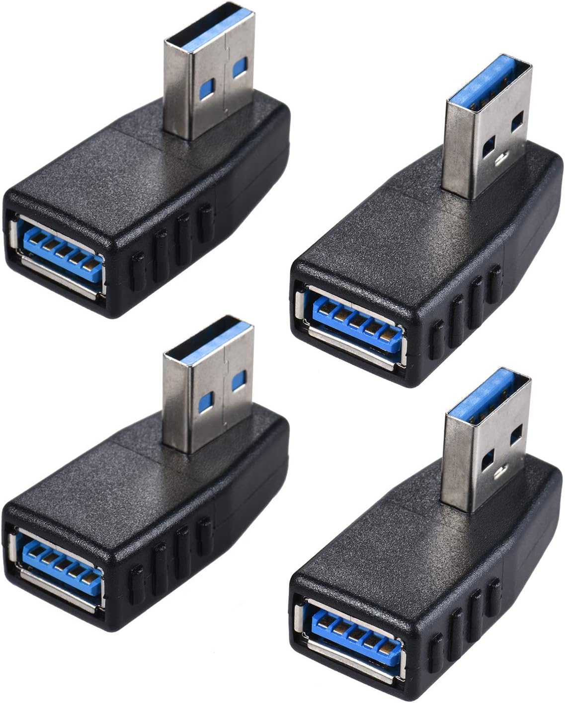 Warmstor 4-Pack USB 3.0 Male to Female Adapter 90 Degree Left Angle and Right Angle USB A M/F Cable Extender Connector