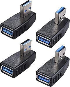 Warmstor 4-Pack USB 3.0 Male to Female Adapter 90 Degree Left Angle and Right Angle USB A M/F Cable Extender Connector