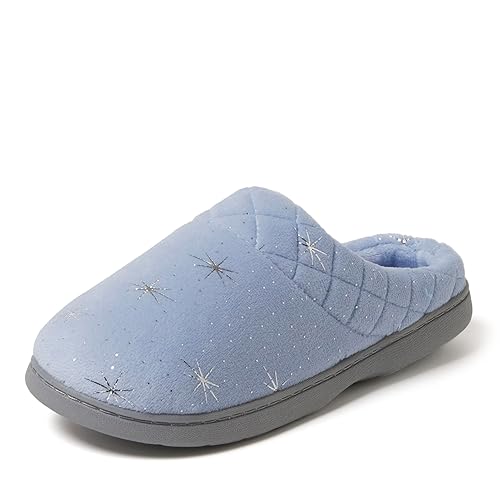 Dearfoams Women's Indoor/Outdoor Memory Foam Darcy Microfiber Velour Clog, Wide Widths Slipper, Starry Sky, Large