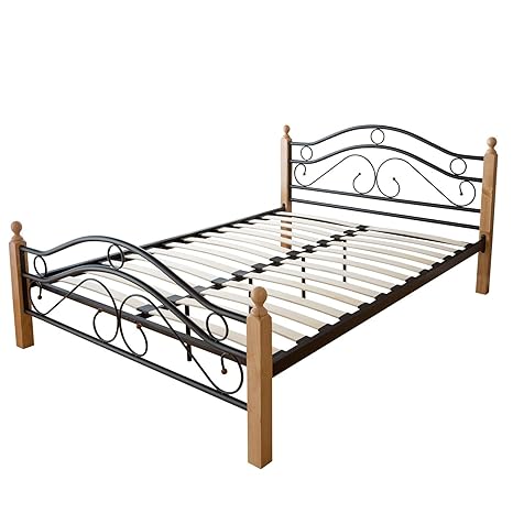 Homestyle4u 1257, Metallbett 140x200 Bettgestell Mit Lattenrost, Schwarz Natur
