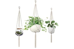 IDEEEPAN Macrame Plant Hanger - Fits 4 to 13 inches Pots for Indoor Outdoor, 34"/41"/46" 3 Sizes Set, Ivory (POTS NOT Included)