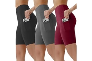 SUNCLOVE 3 Pack Biker Shorts for Women Tummy Control Workout Yoga Gym Running Shorts with Pockets