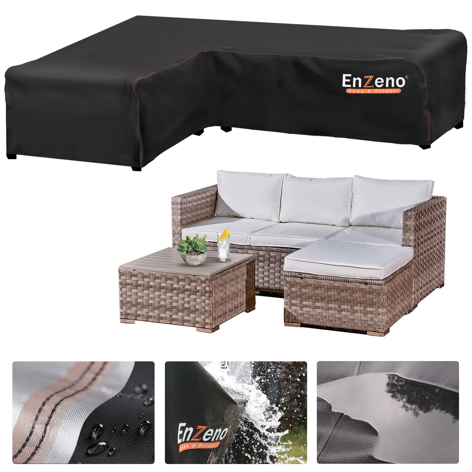 Enzeno l shaped garden sofa covers waterproof,420D Oxford Fabric outdoor sofa cover, Rattan Corner Furniture Cover with Waterproof Tape (140x210x75cm) Right Side Long — image 1