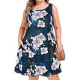 elescat Plus Size Summer Dresses for Women Sleeveless Pockets Beach Tshirt Tank Sundress