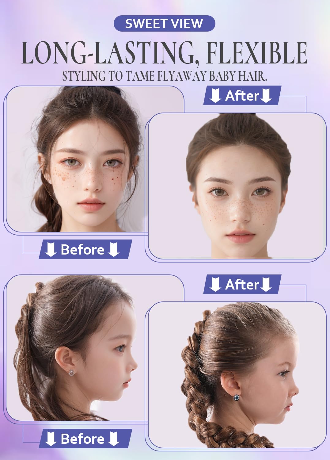 Hair Wax Stick & Slick Back Hair Brush for Tame Flyaways, Frizz, Sleek Ponytail, Buns | Pomade/Balm/Gel Stick for Woman, Styling Accessories for Girls, Kids