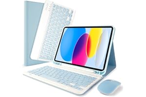 SOPPY Keyboard Case for iPad 10th Generation & Mouse for New iPad 10th Generation 10.9in 2022 (A2696/A2757/A2777), Detachable Wireless Keyboard Case, Slim Keyboard Cover, Built-in Pen Holder, Blue