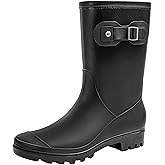 Fubotao Women's Mid Calf Rain Boots Waterproof Fashion Garden Shoes Anti-slipping Rainboots For Women Comfortable Insole Light Rain Shoes