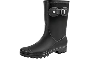 Fubotao Women's Mid Calf Rain Boots Waterproof Fashion Garden Shoes Anti-slipping Rainboots For Women Comfortable Insole Light Rain Shoes