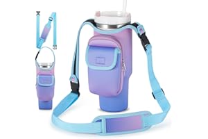 HWGOODYE Tumbler Carrier Bag for 40 oz Stanley Cup Accessories, Purple-Blue Gradient Insulated Water Bottle Holder with Double Pocket for Stanley 40 oz Tumbler with Handle & Strap