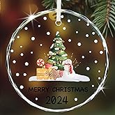 Merry Christmas Glass Ornament - Holiday Keepsake for Family, Xmas Party - Crystal Hanging Ornaments