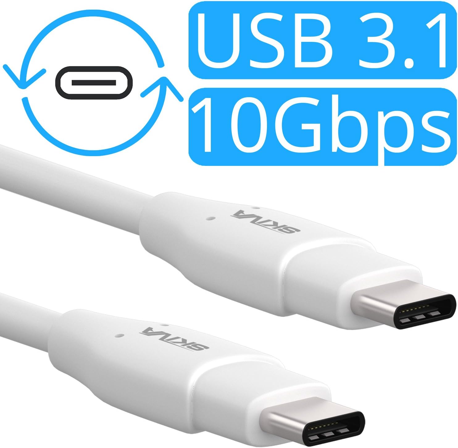 Skiva USB-C to USB-C 3.1 Gen 2 Cable (3.2ft / 10 Gbps / 3 Amps) with Power Delivery for USB Type-C Devices - MacBook Pro, Google Pixel 4 XL, Samsung Galaxy S10 S9 Plus, OnePlus 7T & more [Model:CB119]