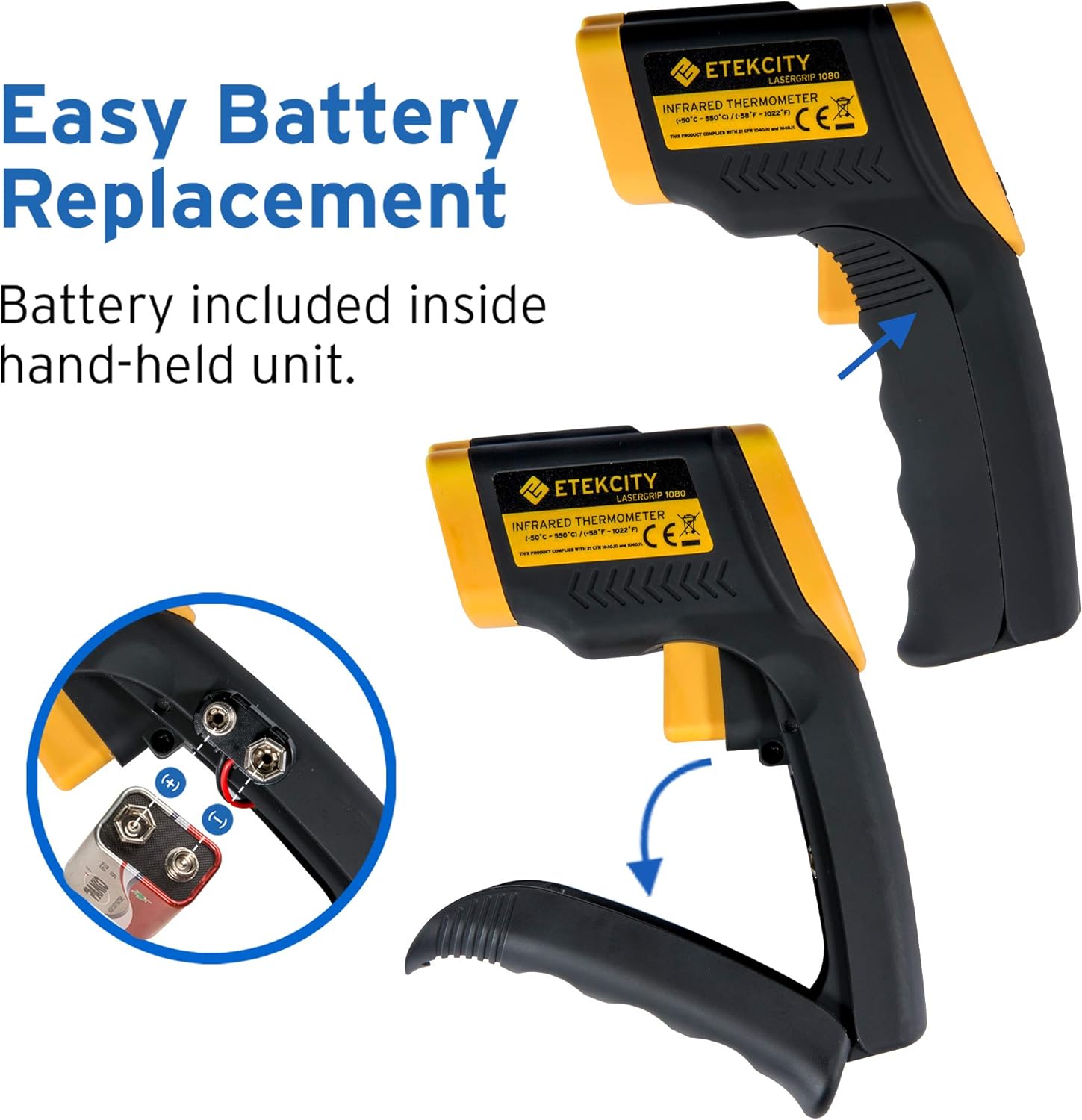 Etekcity Lasergrip 1080 Non-Contact Digital Laser Infrared Thermometer Temperature Gun -58℉~1022℉ (-50℃～550℃), Yellow and Black: Thermometer Cooking Laser Infrared: Kitchen & Dining