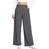 AVAMO Slacks for Women Stretchy Work Pants High Waisted Business Casual Pants with Pockets Elastic Wide Leg Waffle Dark Grey