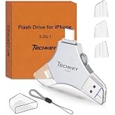 USB Flash Drive for iPhone/iPad, MFi Certified 3in1, 256GB, Silver | External Memory Photo Storge Keeper, Type c/USB 3.0/USB C High Speed, Compatible with PC, Video/Data Backup Card