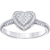 Jewels By Lux Sterling Silver Women's Cubic-Zirconia Love Heart Bridal Anniversary Wedding Engagement Band Ring