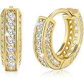 Leejory Luxury D-VVS1 Moissanite Huggie Hoops, 925 Sterling Silver 11mm Tiny Hoop Earrings 18K White Yellow Gold Plated Hypoallergenic for Women & Men Fashion Jewelry Gift Valentine's Day