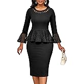 Elegant Dresses for Women Wear to Work Long Sleeve Cocktail Business Knee Length Pencil Lace Dress