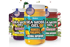 Biolore Sea Moss Gel – Made in USA – Superfood with Essential Vitamins, Trace Minerals – Mango Pineapple, Strawberry Elderberry – Sea Moss Starter Pack 8oz Jars (Pack of 3)